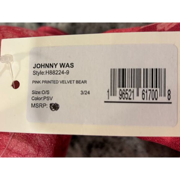 JOHNNY WAS pink printed velvet teddy bear, NWT - Picture 7 of 7